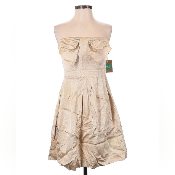 Sine Strapless Bow Accent Metallic Tan Dress — Size 4 - Picture 2 of 5